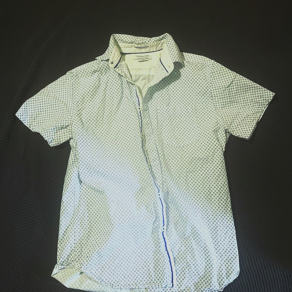 Tommy Hilfiger White and Blue Geometric Shirt